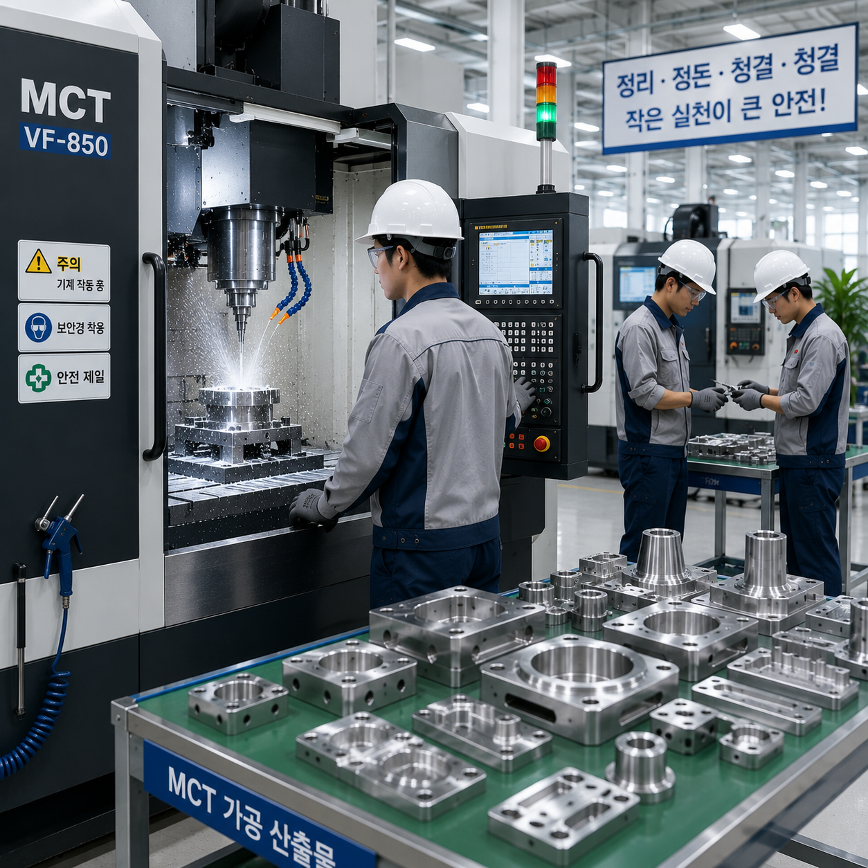 Mechanical engineering professional working on CNC machinery in Korean industrial facility